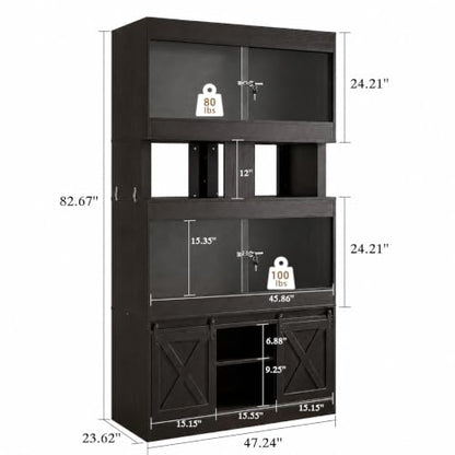 Cushore Double 4x2x2 Reptile Enclosure with Stand, Albizia Solid Wood-Core 120 Gallon Reptile Terrarium, Bearded Dragon Tank Stand with Sliding Door and 2 Cabinets for Lizard, Crested Gecko, Black