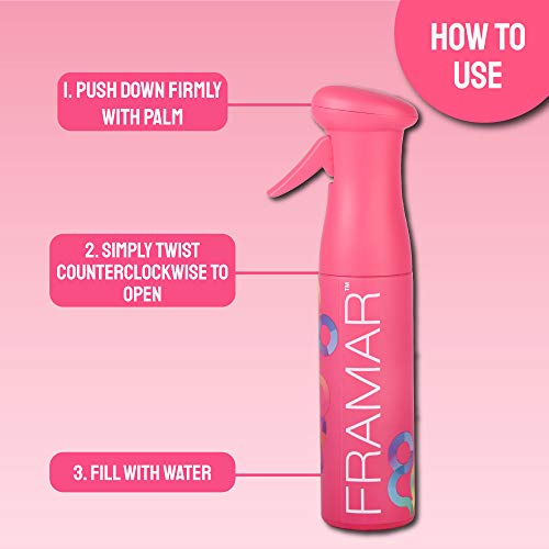FRAMAR Premium Hair Mister Spray Bottle, Continuous Spray Bottle For Hair | Water Sprayer, Continuous Mister for Salon Supplies, Ultra Fine Mist, Pink 250 ml - color: Pink