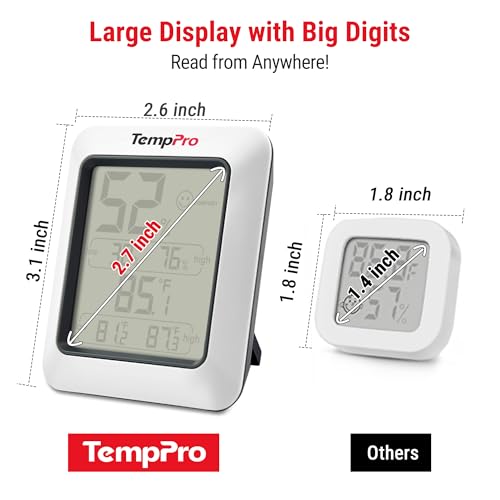 TempPro TP50 Digital Hygrometer Indoor Thermometer Room Thermometer | Humidity Meter Humidity Gauge with Temperature Humidity Monitor for House Office Celler Greenhouse RV (Previously ThermoPro) - size: Classic