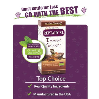 AMBER NATURALZ Reptaid XL for Reptiles 250g+, Immune & Respiratory, 1 OZ | Supports immune & upper respiratory function, eye & mouth health, appetite & vitality. Formulated for pets 250g & over. - size: Over 250 grams