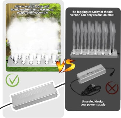 12 Head Ultrasonic Mist Maker, 9000ml/H Ultrasonic Fogger, Pond Fogger with Float Buoy, IP67 Waterproof Mist Maker for Pond, Greenhouse, Water Fountain, Garden and Halloween Decoration