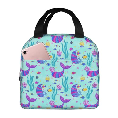 Adult Mermaid Glitter Print Insulated Cooler Tote Bag | Mermaid Glitter Art, Water-Resistant Foam Thermal Bag, Multi-Pocket Organizer for Work & Travel - color: Pattern (867)