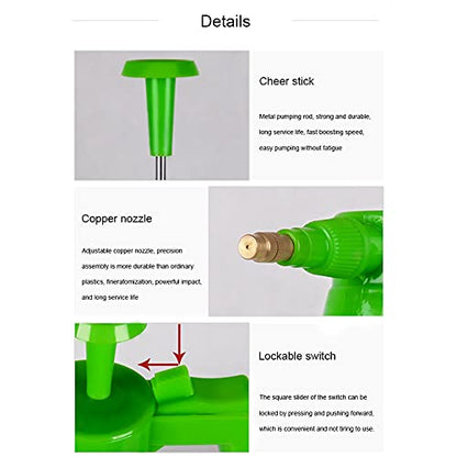 Garden Pump Sprayer 68 oz/0.5 Gallon Hand Held Pressure Bottle Brass Adjustable Nozzle Large Capacity Water Weed Flower Plant Mister Lawn Home Washing Spray 2L (Green) - color: Green