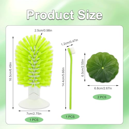 2 Pcs Turtle Brush with Suction Cups, 2 Large Decorative Duckweed, Turtle Tank Accessories, Not Easy to Peel, Shell Exfoliating Back Scrub Cleaning Brush (Green)