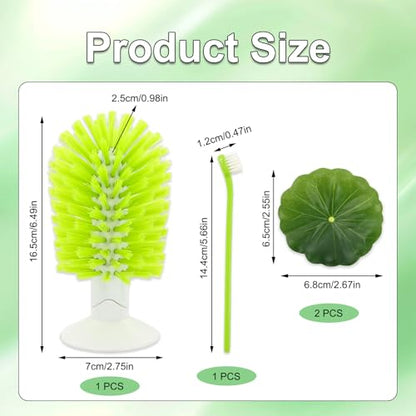 2 Pcs Turtle Brush with Suction Cups, 2 Large Decorative Duckweed, Turtle Tank Accessories, Not Easy to Peel, Shell Exfoliating Back Scrub Cleaning Brush (Green)