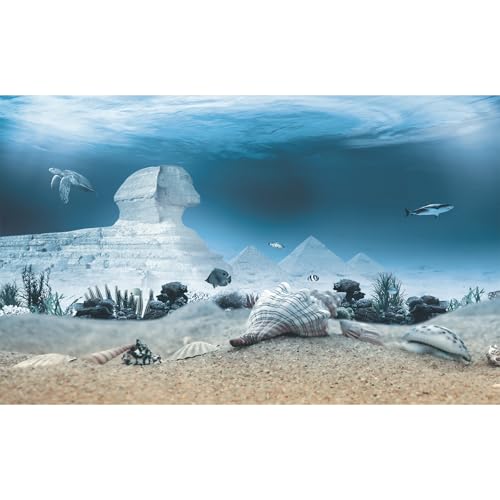 Aquarium Background Underwater Egyptian Sphinx and Pyramids Fish Tank Background Ocean Sea Bed Shells Coral Turtle Shark Tropical Marine Life Terrarium Backgrounds for Tank Decors 24x12in - color: Light Blue, size: 24(W)x12(H)inches/ 60(W)*30cm(H)