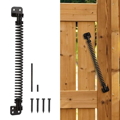 11-1/2" Gate Spring Self Closing Heavy Duty Outdoor Door Spring Automatic Fence Gate Closure Hardware Spring Loaded Gate Latch with Adjustable Tool for Wooden and Vinyl Fence, Black (1 Pack) - size: 11-1/2 Inch