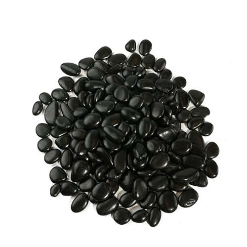 36 LBS River Rocks, StoneCreek, Decorative Garden Stones for Plant Landscaping, Polished Gravel Filler Pebbles for Home Decoration, Vases, Succulents, Flower Beds and Fish Tanks (Black, Medium) - color: Black, size: 36 LBS