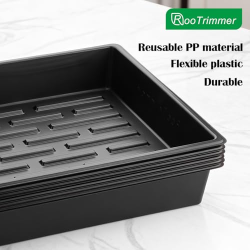 RooTrimmer 20 Pack Nursery Pots Trays (16.5"x13.2"x2.8"), Plastic Seed Starter Trays, Durable Carrying Seedling Starter Tray, Reusable Tray for Planting and Collecting Drainage Water (Black) - size: 16.5" x 13.2" x 2.8" Tras - 20P