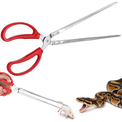 Snake Feeding Tongs, 15-Inch Stainless Steel Reptile Feeding Tongs with Serrated Tips | 15-Inch Reach, Secure Grip, One-Hand Control, Stainless Steel, For Reptiles