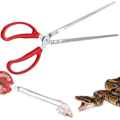 Snake Feeding Tongs, 15-Inch Stainless Steel Reptile Feeding Tongs with Serrated Tips | 15-Inch Reach, Secure Grip, One-Hand Control, Stainless Steel, For Reptiles