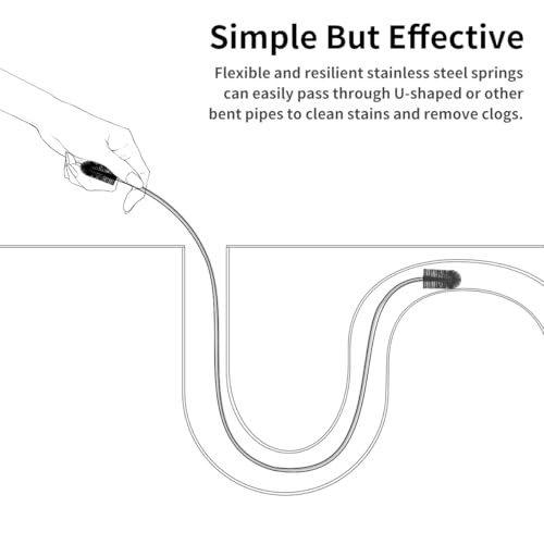 Flexible Drain Brush, 66" Extra Long Pipe Cleaners with 2 Pcs Straw Brush | Drain Cleaning Brush, Double Ended Elastic Hose Pipe Cleaner for Refrigerator Defrost, Aquarium Filter, Sink Drain, Fish Tank