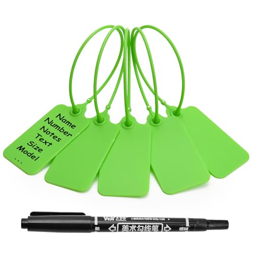 50 Green Blank Plastic Tags for Labeling Waterproof Hanging Labels Writable Tags Seal Plastic Marking Label for Clothes Bags Keys Inventory with One Marker Pen - color: Green, size: 50 PCS