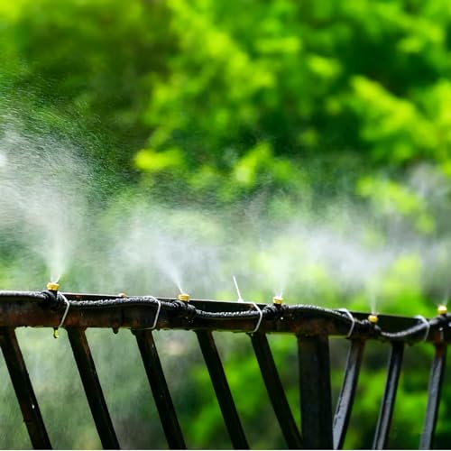 20 pack 1/4 Inch Misting Nozzles Kit Include 8 Black end Plug, Water Misting Tees Thread and Brass Orifice Nozzle， for Outdoor Cooling System Misting System，Patio, Garden Misters - style: Tee Nozzles(20)+8 end plug
