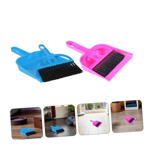 VILLCASE Mini Dustpan and Hand Broom Set 10pcs for Small Animal Cage Cleaning – Compact Reptile and Pet Habitat Cleaner for Hamsters, Hedgehogs, and Chinchillas in Bright Pink and Blue