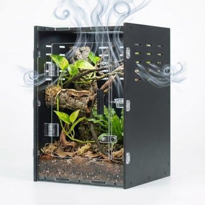 8x8x12 Black PVC Reptile Tank, Front Opening for Crested Reptiles | Black PVC cave-like interior, front-opening access, side ventilation holes, ideal for crested geckos, spiders & mantises