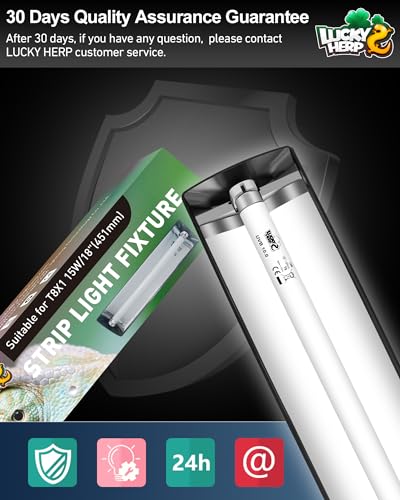 LUCKY HERP T8 Reptile Light Fixture Combo Kit 15W (New Upgrade), UVB Reptile Light Fixture with Desert UVB 10.0 18" Fluorescent Tube, UVA UVB Reptile Light for Lizard, Bearded Dragon, Tortoise - size: 18 Inch