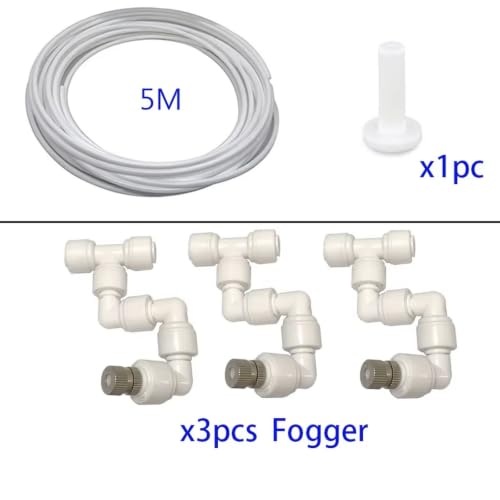 360 Adjustable Universal Spray Misting Nozzle Kit with 5M Hose for Garden Greenhouse Irrigation System Aquarium Reptile Humidity(5M 3Foggers White) - color: 5M 3Foggers White