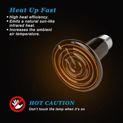 Reptile Heat Bulb 50 Watt 2PC, Ceramic Heat Emitter Heat Up Fast, E26 No Light Night Use Heating Bulbs for Beared Dragon, Turtle, Lizard, Snake, Pet Brooder Coop Chicken (50W-Small Tank) - color: 50w-small Tank