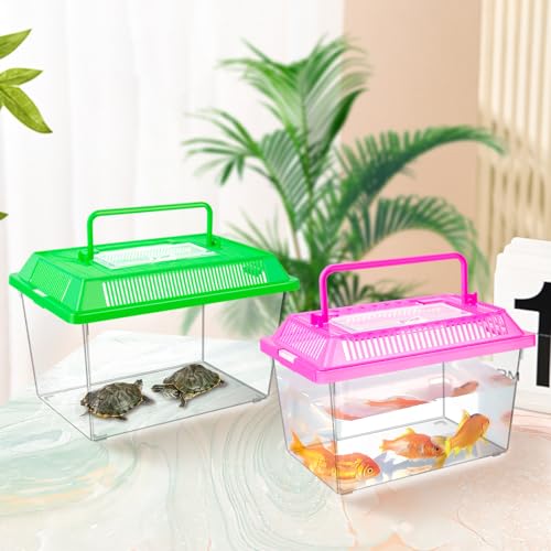12Pcs Plastic Reptile Terrariums Carrier Cage, Tarantula Enclosure Breeding Box Hatching Container Transparent Fish Tank Turtle Aquarium with Random Color Lid for Lizards, XL(10.6" x 6.7" x 5.9") - size: XL
