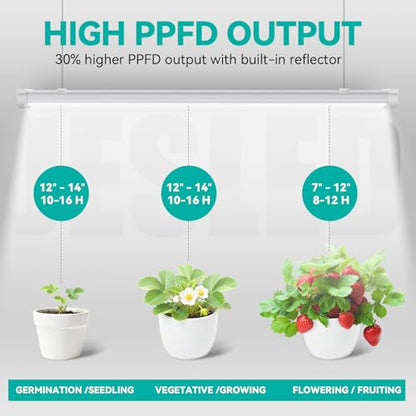 JESLED 4FT Grow Lights, 5000K Full Spectrum Sunlight White, V-Shaped Beam | 96W(2 X 48W), 600W Equiv, On/Off Switch, T8 LED Grow Light Strips for Seed Starting, Greenhouse, Growing Shelf, 2-Pack - size: 4FT-2P