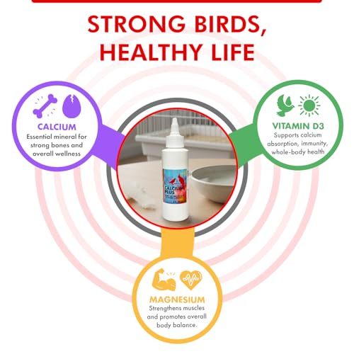 Calcium Plus Liquid for Birds – Calcium Supplement with Vitamins and Minerals for Strong Eggshells, Healthy Bones - Support Growth, Breeding, and Wellness for All Birds 4 Fl Oz | Calcium Supplement - Supports Healthy Growth, Bone Strength, Breeding, Brain