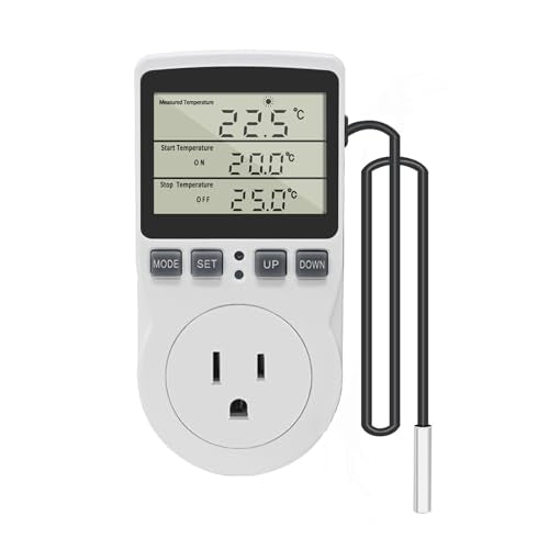 KETOTEK Digital Thermostat Outlet Plug Temperature Controller Outlet Socket 120V Heating Cooling Control 110V 15A Celsius Fahrenheit Display White - style: Non-backlit Style