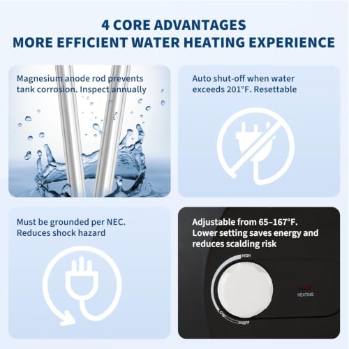 Takywep 2.6 Gallon Mini Tank Electric Water Heater, 120V, Compact Under Drain Basin Design, Energy Efficient Ideal for Kitchen, Bathroom, RV, Small Home (10L)