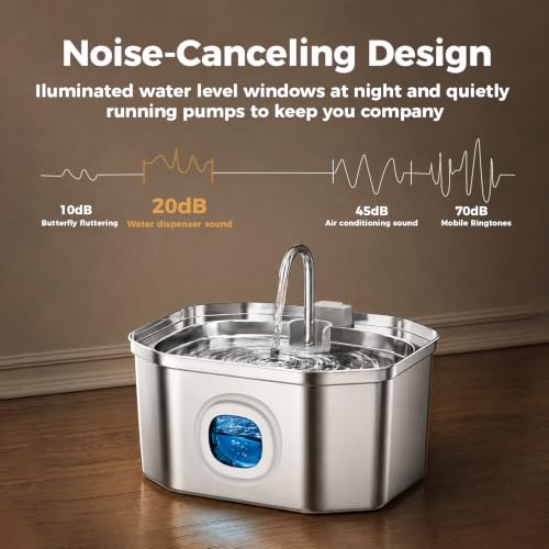 Cat Water Fountain, Apauk 108oz/3.2L Silent cat Water Fountain Stainless Steel, Cat Fountain, Automatic Pet Water Fountain,Dog Bowl, Controllable Blue Light - (2 Filters& 2 Sponges)