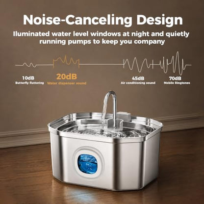 Cat Water Fountain, Apauk 108oz/3.2L Silent cat Water Fountain Stainless Steel, Cat Fountain, Automatic Pet Water Fountain,Dog Bowl, Controllable Blue Light - (2 Filters& 2 Sponges)