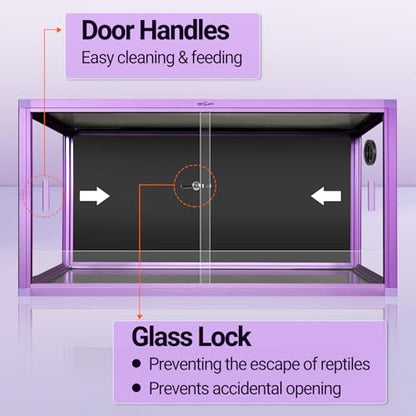REPTI ZOO 50 Gallon Reptile Terrarium Tank, 36"x18"x18" Lightweight Enclosure with Tempered Glass Doors & Top Screen Ventilation, Large Habitat for Bearded Dragons, Snakes, Lizards, Geckos - Purple