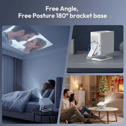 XGODY Portable Projector wtih Wifi and Bluetooth, Gimbal A1, Built in Apps | 260ANSI Android 14 Smart Projector Auto Focus, Support 4K 1080P 6D Auto Keystone Correction, 180° Rotation for Bedroom Home