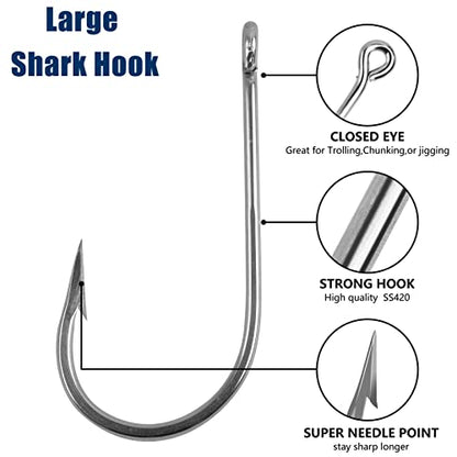 Fishing Saltwater Large Giant Shark and Alligator Hooks Extra Strong Stainless Steel Big Game Fishing Sharp Tuna Catfish Hooks - size: 18/0-2pcs