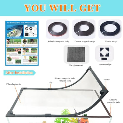 Magnetic Fish Tank Lid Dark Grey Frame Grey Fiberglass Mesh, DIY Aquarium Lid Adjustable Size Fit Tank Size Max 35''x19'' for Preventing Fish from Jumping Out and Reptile Escaping - color: Dark Grey Frame Grey Fiberglass Net
