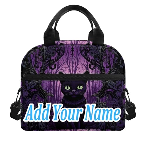 Custom Black Cat Lunch Bag for Kids Girl 4-6 6-8 8-10 Personalized Insulated Lunch Box Reusable Lunch Cooler Bags Lunch Tote Handbag Work School Travel Picnic, Halloween Gifts - color: Black Cat Custom
