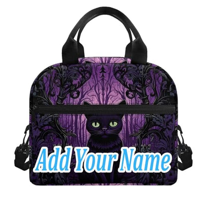 Custom Black Cat Lunch Bag for Kids Girl 4-6 6-8 8-10 Personalized Insulated Lunch Box Reusable Lunch Cooler Bags Lunch Tote Handbag Work School Travel Picnic, Halloween Gifts - color: Black Cat Custom