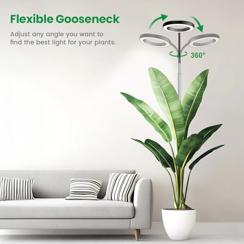 Plant Light, Full Spectrum Grow Light, 65'' Height Adjustable 3Pack | 6000K Grow Light, 3 Colors Modes, 5 Dimmable Levels, 6/12/16H Timer, Soil Insert, for Large Plants - size: Black-3Pack