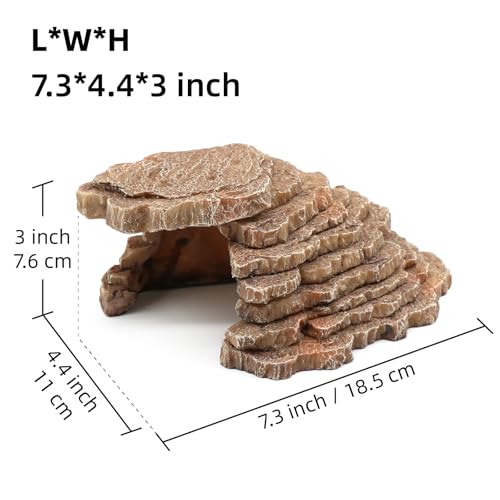 Gecko Hide Shale Scape Step Ledge, Reptile Cave Hideout Tank Accessories Decorations, Great for Reptiles, Amphibians, Leopard Gecko, Lizard, Frogs, Turtle (Small-7.3 * 4.4 * 3) - style: Small-7.3 * 4.4 * 3