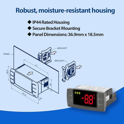 XR06CX-4AAGILS 32‑Bit Temperature Controller — Replacement for Dixell XR06CX, Programmable Digital Thermostat for 110–125V (50/60Hz) Commercial Refrigeration, Voltage Protection, Red Display - style: XR06CX-4AAGILS