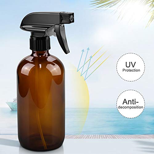 Worldgsb Glass Spray Bottles, 16oz Amber Glass Spray Bottles with Labels & Adjustable Nozzle, Reusable Containers for Cleaning, BBQ, Food, Plants, Alcohol, Essential Oils(3 Pack) - color: Amber, style: 3 Pack