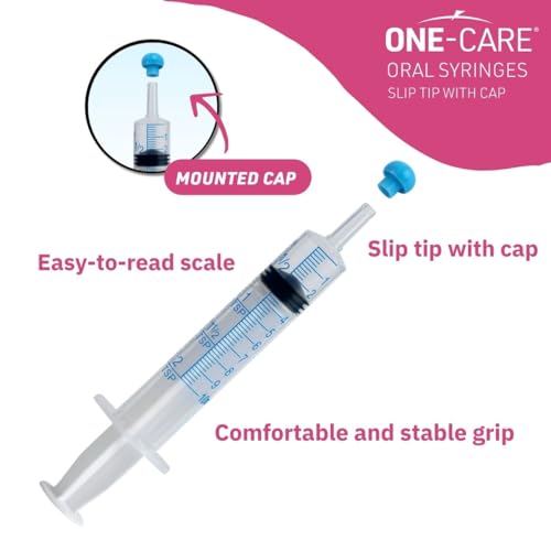 ONE-CARE 10ml Oral Syringe with Cap, Slip Tip Liquid Dispensers, 100/Boxp | Individually Wrapped, Food-Grade Plastic, Accurate Graduation for Precise Liquid Dosing, Oral Feed - Infants, Adults & Pets - size: 10 ml Blue Scale