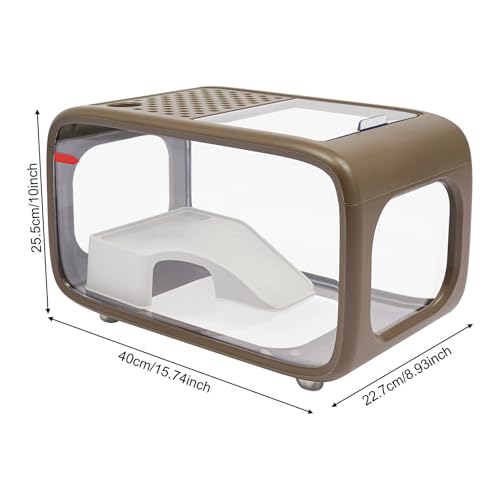 Desktop Fish Tank, 3.2Gal Small Betta Fish & Turtle Tanks, Aquarium Bowl with Detachable Basking Platform, Multi-Functional Areas Aquascape Tanks for Fish Terrapin Frog Shrimp Crab (Brown) - color: Brown