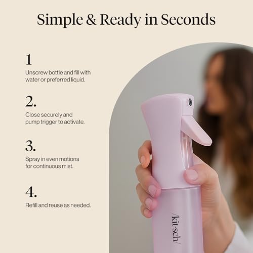 Kitsch Continuous Spray Bottle for Hair – Sheer Violet, 150ml | Fine Mister Spray Bottle & Water Spray Bottle – Recycled Hair Spray Bottle – Spray Bottles for Cleaning, Styling, & More - color: Sheer Violet