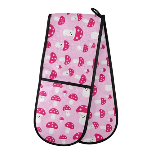 Dual-functionality Mitts and Pot Holders Sets High Heat Resistant Pot Holder Gloves Kitchen Aid BBQ (Mushroom Pattern Simple Cute) - color: Mushroom Pattern Simple Cute