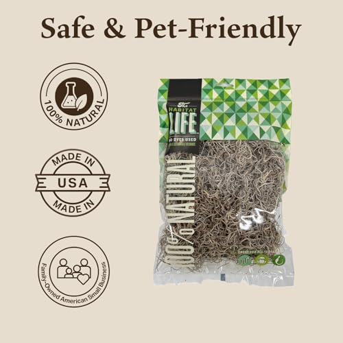 Spanish Moss for Terrarium Habitats, Small 1-Pack | Preserved Moss for Reptiles, Amphibians & Invertebrates Terrariums, Humidity Control, Soft, Dye-Free, Family Owned, USA Made - size: Small 1-pack, style: Spanish Moss
