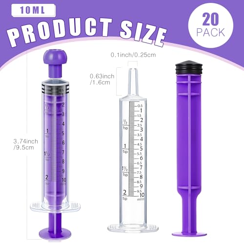 TrelaCo 20 Pack 10ml Oral Syringes with Cap for Liquid Plastic Syringe Without Needle Measuring Dispensing Tools Individually Sealed for Pets Feeding Lab Sample Injection(Purple) - size: Purple