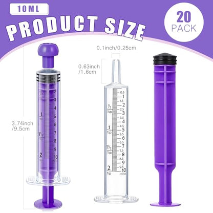 TrelaCo 20 Pack 10ml Oral Syringes with Cap for Liquid Plastic Syringe Without Needle Measuring Dispensing Tools Individually Sealed for Pets Feeding Lab Sample Injection(Purple) - size: Purple