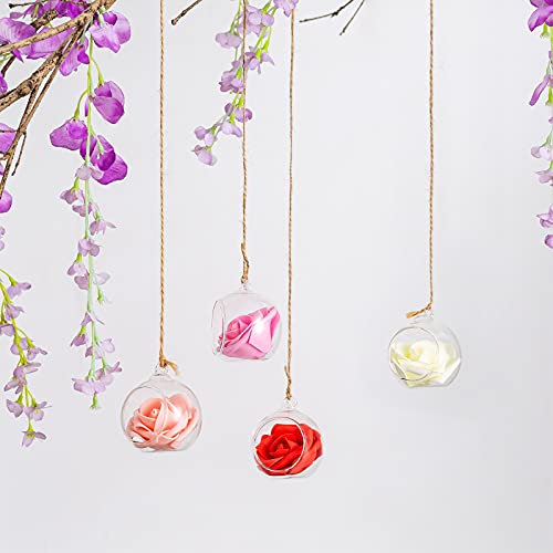 Nuptio 12 Pcs Hanging Tea Light Candle Holders Mini Glass Candle Holder 2.36" Diameter Baubles Globe Garden Ornament, Tealight Holders for Christmas Halloween Wedding Party Decorations for Reception | Clear Reusable Globes, Ready to Hang, Works with Tea L
