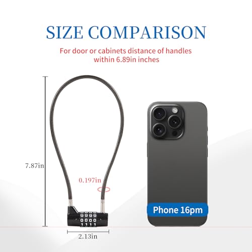 Combination Lock with Long Cable Durable Flexible 4 Digits Combo Locks 7.5” Locker Lock for Gym Locker School Cabinet Barn Gates/Sheds/Pet Cages Backpack Suitcase (7.5") - size: 7.5" Black