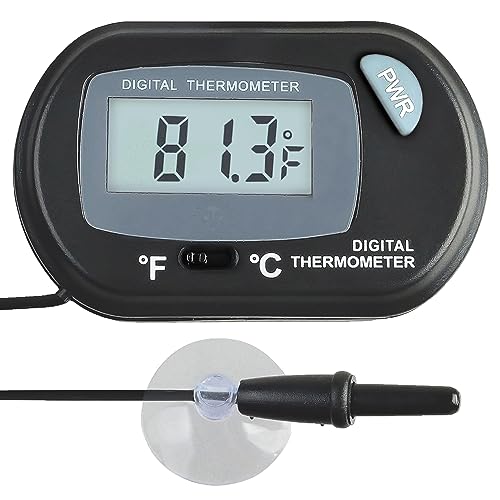 SunGrow Digital Betta Thermometer for Tropical Aquarium Fish, Black Color, Suction Cups and 1 Battery Included, 1 pc per Pack - style: 1 Pack